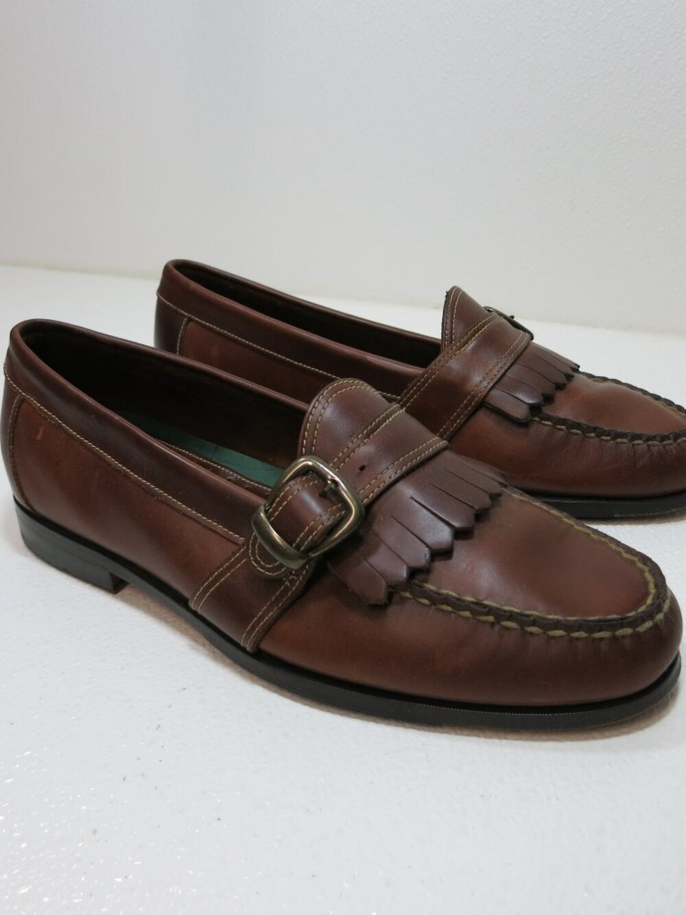 G.H. Bass & Co. Brown Leather Kiltie Loafers with Buckle